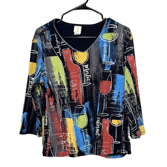 Jess & Jane Top Size  XL Red Wine Medley Sparkle Cotton T Shirt Merlot Cabernat - Picture 1 of 13